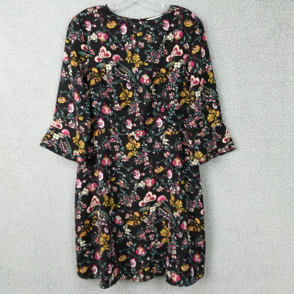 Charlie Paige Womens Dress 3/4 Bell Sleeve Above Knee Black‎ Floral Print S New